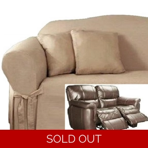 Dual Reclining LOVESEAT Slipcover Cotton Taupe Sure Fit 2-Seater Cover